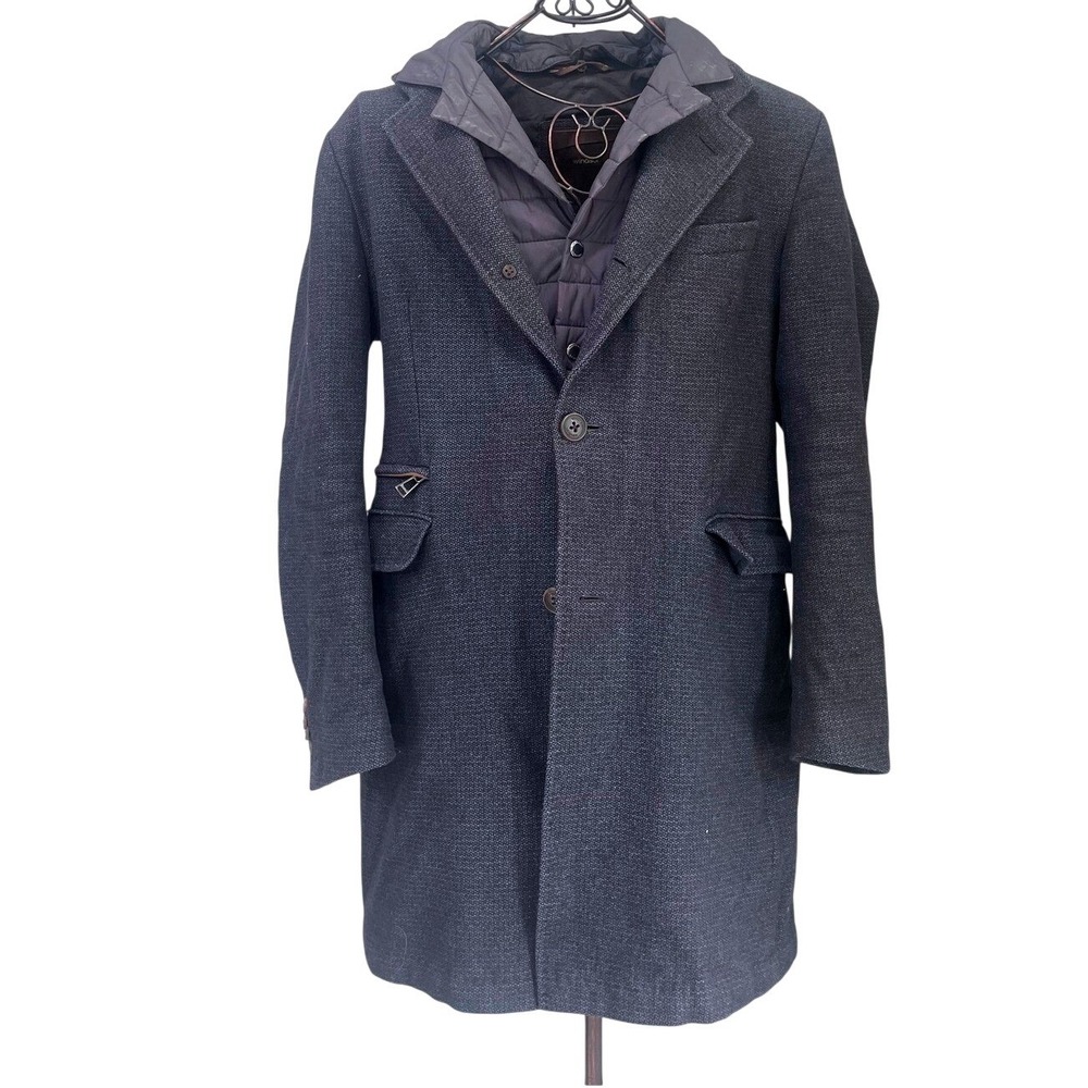 Windsor Mens Tailored Overcoat Charcoal Grey Quilted Bib Layered Jacket Coat